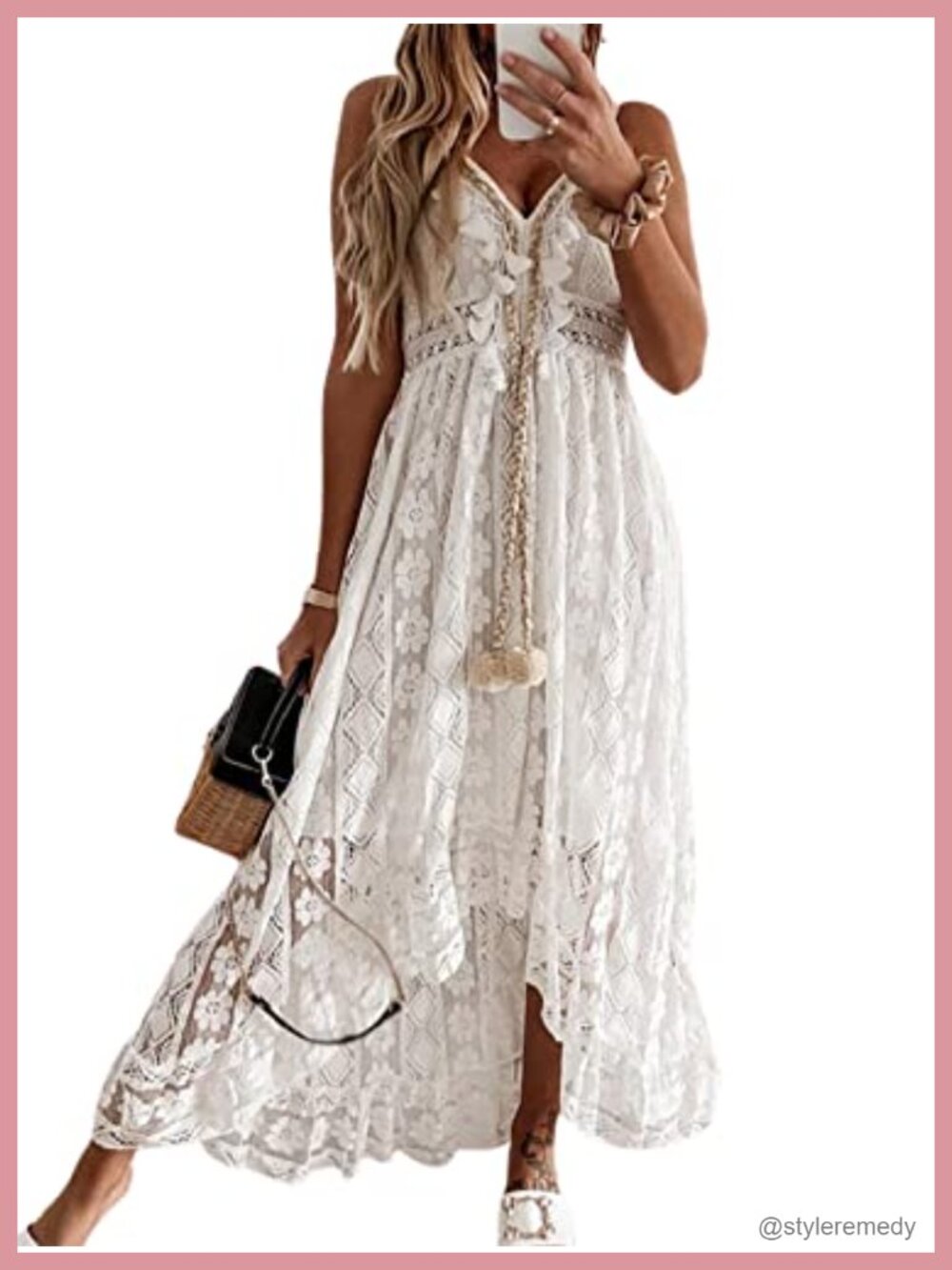 CUPSHE Lace Crochet Maxi Dress V-Neck Spaghetti Strap Beach